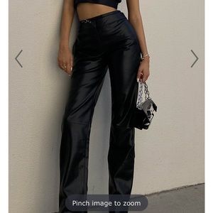 Lioness CRISS CROSS VEGAN FAUX LEATHER PANT IN BLACK